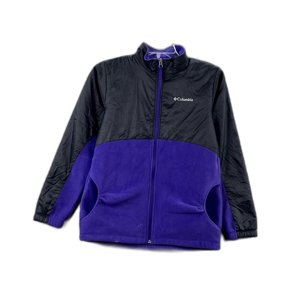 Columbia Belmont River Fleece Jacket Boy Large 14-16 Black Purple Full Zip Skate